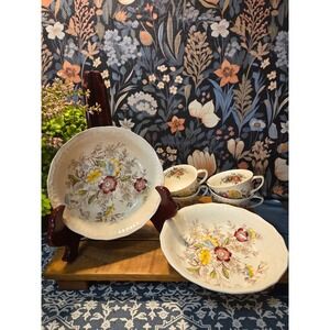 Swinnertons Montrose Staffordshire England Floral Teacup Saucer Bowl Set